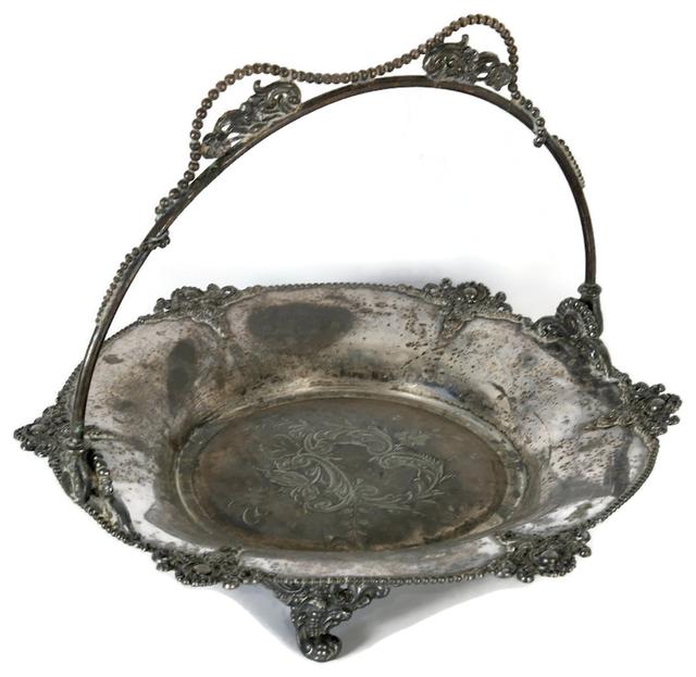 Silver-Plate Bride's Basket - Initial "B" - New England Mercantile