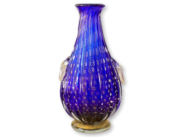 Large Italian Murano Venetian Glass Vase - Rose Victoria - Blue