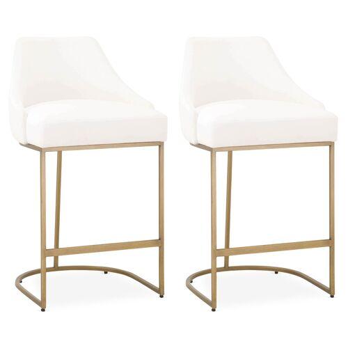 Set of 2 Lola Counter Stools - Brass/Pearl Performance | Bar Stool, Kitchen Stool - Ivory