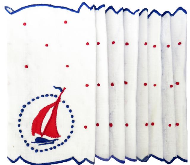 Nautical Sailboat Cocktail Napkins - Set of 8 - Chez Vous - Blue
