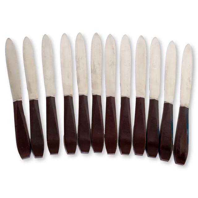 Midcentury Bakelite Handled Knives - Set of 12 - The Queens Landing - Brown