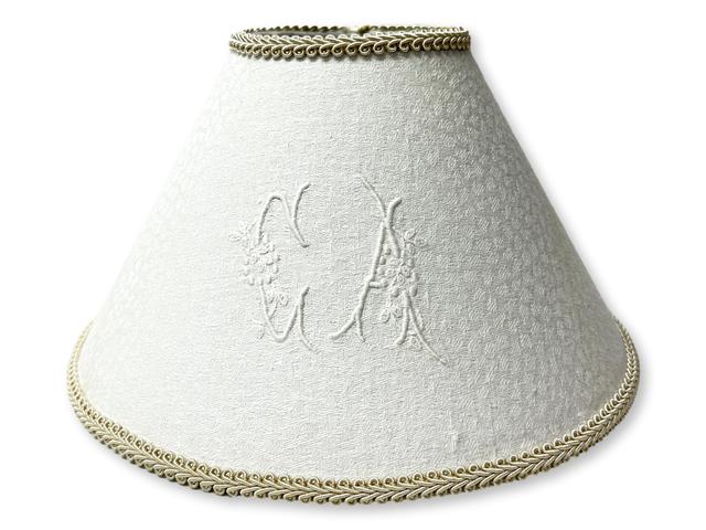 Antique French Damask "C A" Lampshade - Rose Victoria - Handcrafted - White