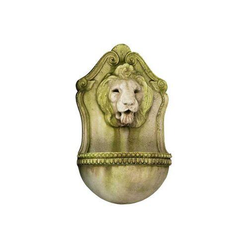 24" Aged Lion Wall Fountain - White Moss - Green