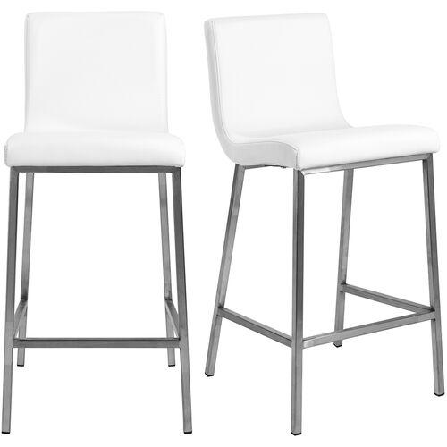 Set of 2 Mia Counter Stools - Steel/White Faux Leather | Bar Stool, Kitchen Stool