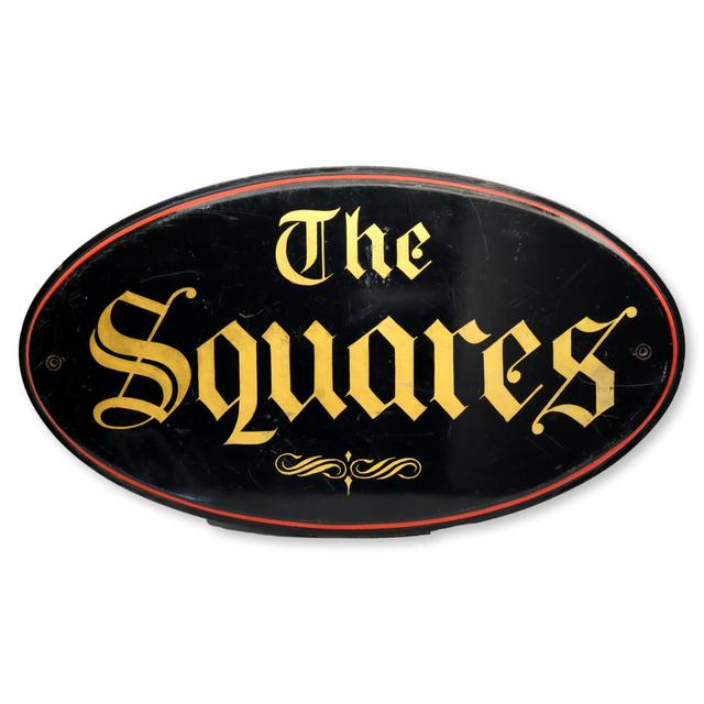 1940s "The Squares" English Pub Sign - The Queens Landing - Black