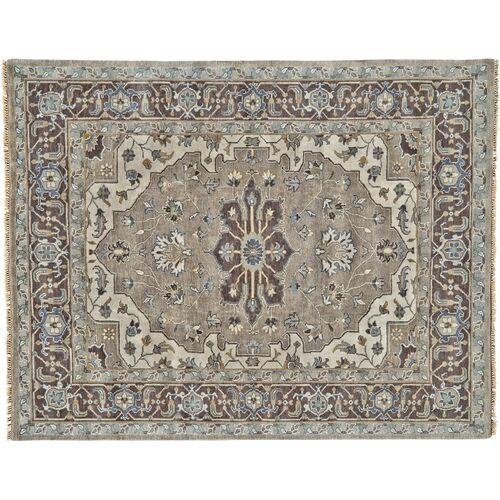 Elaine Traditional Hand-Knotted Rug - Ivory/Walnut - Gray - Gray | Floor Covering, Carpet, Mat, Area Rug - Hand Knotted