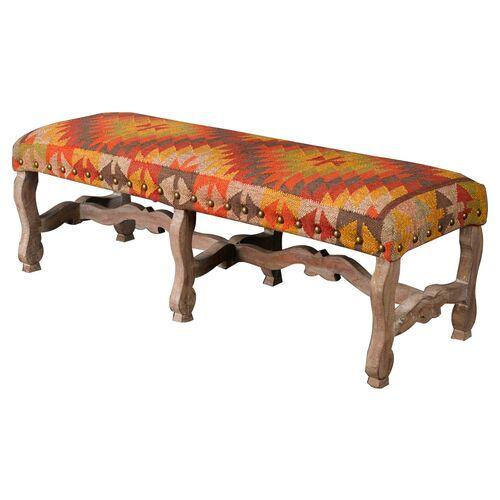 Penny Nailhead Bench - Kilim - Handcrafted - Orange | Couch, Sofa, Settee