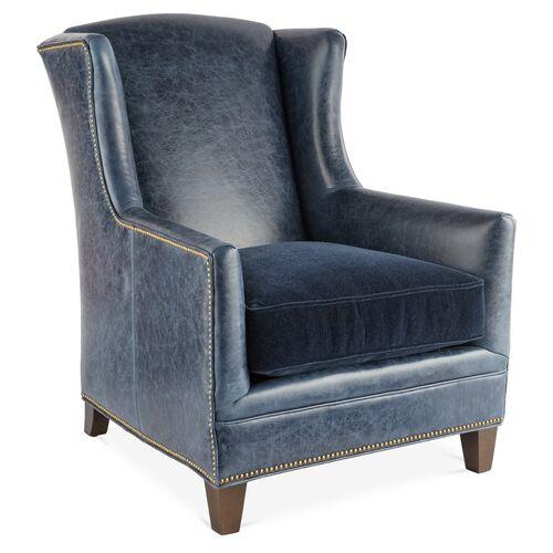 Lena Club Chair - Ocean Leather - Massoud | Lounge Chair, Armchair - Blue - Comfortable, Sturdy, Durable