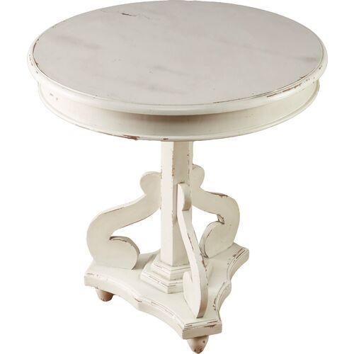 Amandus Round Side Table - Weathered White | End Table, Occasional Table, Small Table - Made of Wood - Made of Hardwood