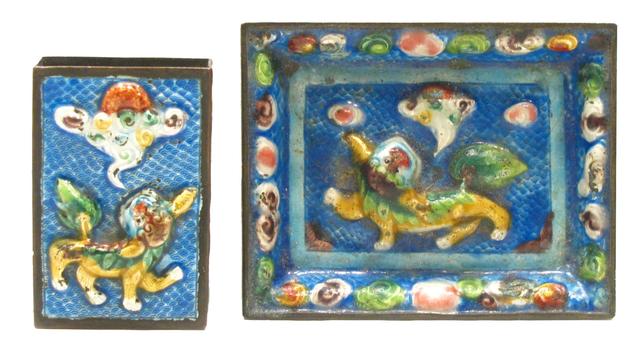 Cloisonne Ashtray & Matchbox HolderC1900 - Chez Vous - Blue