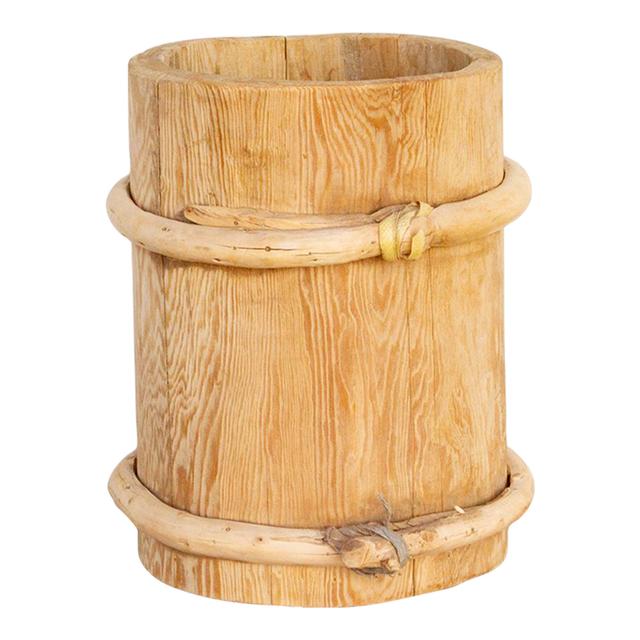 Charming Asian Bleached Wood Bucket - de-cor - Brown