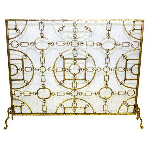 Equestrian Design Fire Screen - Gold