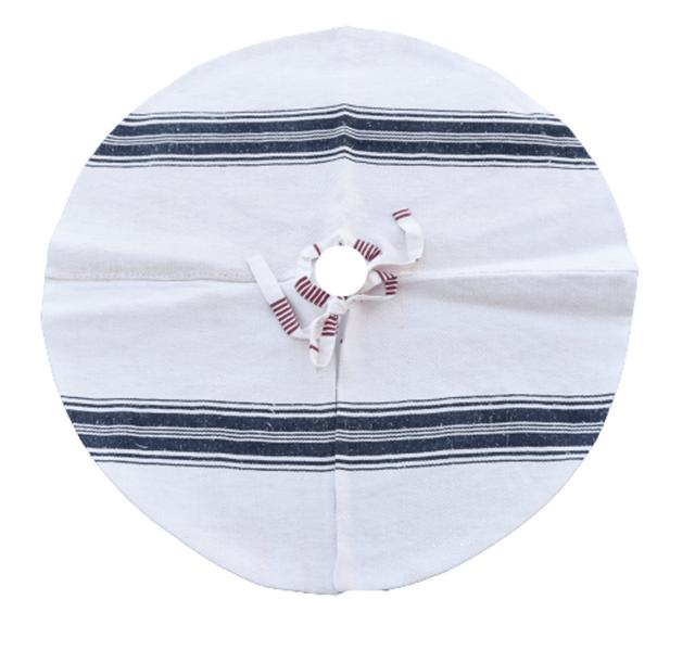French Grain Sack Christmas Tree Skirt - White