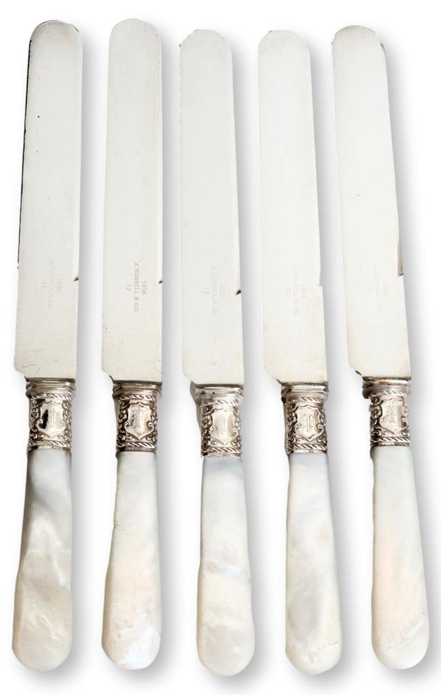 Pearl & Sterling Monogram "P" Knives Set of 5 - Rose Victoria - Silver