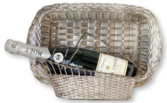 French Woven Metal Bread & Wine Basket - Rose Victoria - Silver