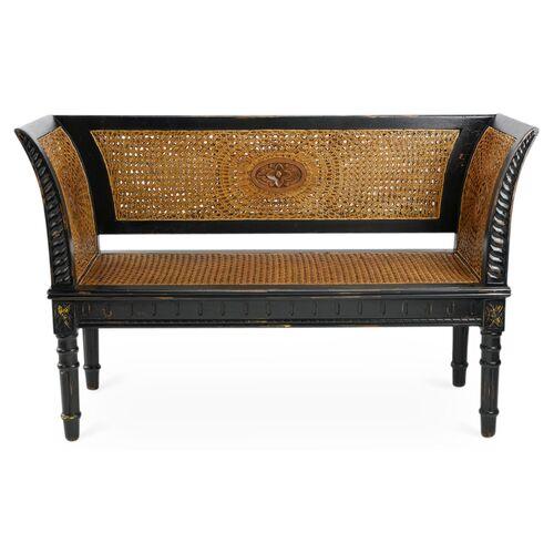 Noven Cane Bench - Black/Natural - Handcrafted - Brown | Couch, Sofa, Settee