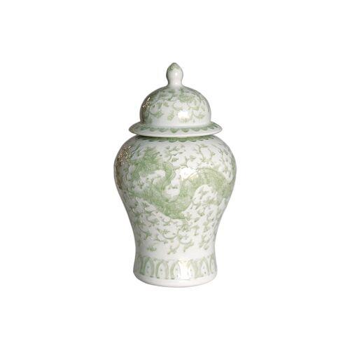 21" Dragon Lotus Temple Jar - Green/White