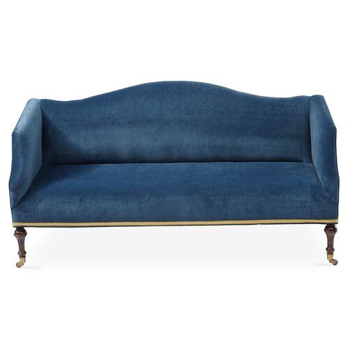 Lydia Camelback Settee - Peacock Velvet - Blue
