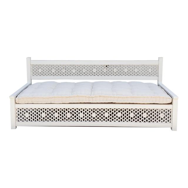 Hand-Carved Floral Jali White Daybed - de-cor - Comfortable, Sturdy | Divan, Sette