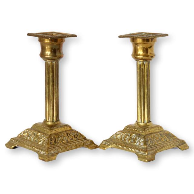 English Brass Candlestick Holders - Pr - New England Mercantile - Gold | Candle Stand, Candle Holder - Ideal For Decoration, Lig