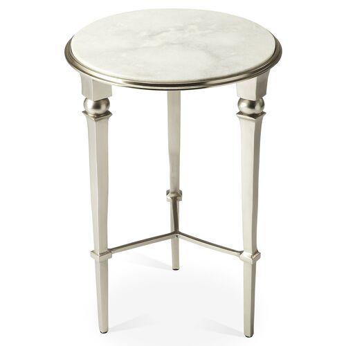 Prena Marble Side Table - Polished Silver | End Table, Occasional Table, Small Table - Made of Marble