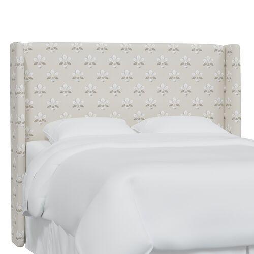 Kelly Wingback Headboard - Block Vase Floral - Beige | Bedhead, Bed Back - Comfortable, Supportive - Exclusive