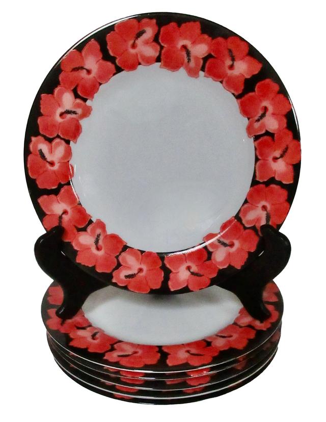 Taitu Porcelain Hibiscus Plates Set of 6 - The Emporium Ltd. - Red