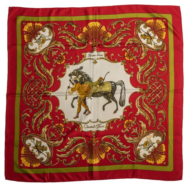 Hermï¿½ï¿½s Red Silk Cheval Turc Scarf - Vintage Lux