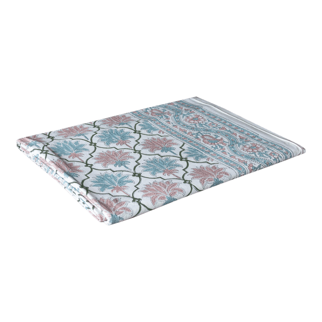 Palm Medallion Print Cotton Bed Coverlet - de-cor - Handcrafted - Blue