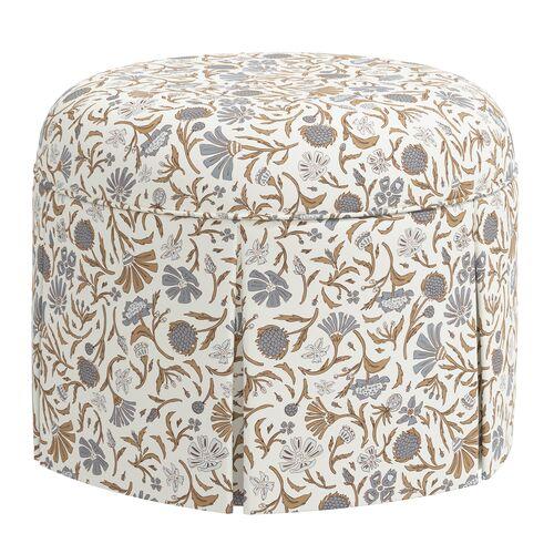 Liza Skirted Ottoman - Vine Botanical - Blue | Footstool, Footrest, Low Seat - Ideal Storage, Decor, Furniture