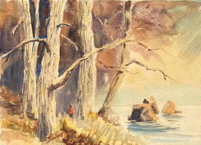 American School Coastal Landscape - 1970s - McNaught Fine Art - Beige