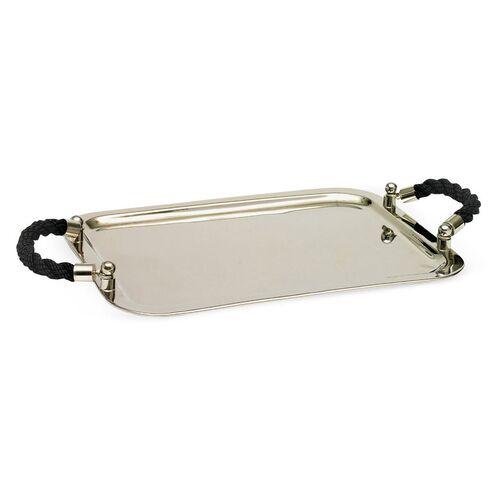 19" Nickel Tray with Rope Handles - Silver