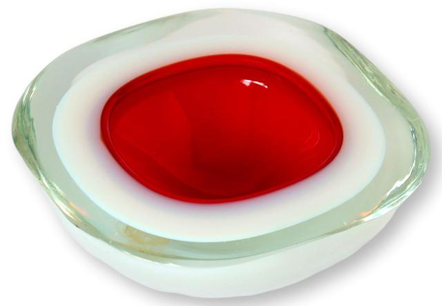 Italian Murano Glass Holiday Bowl - Rose Victoria - Red