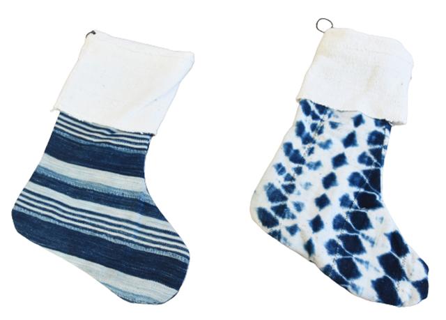 African Textile Christmas Stockings - Set of 2 - Blue