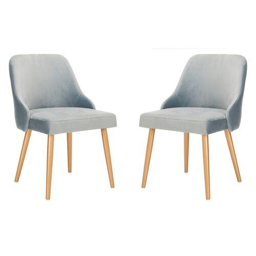 Set of 2 Andover Velvet Side Chairs - Blue | Dining Chairs, Accent Chairs - Comfortable, Durable