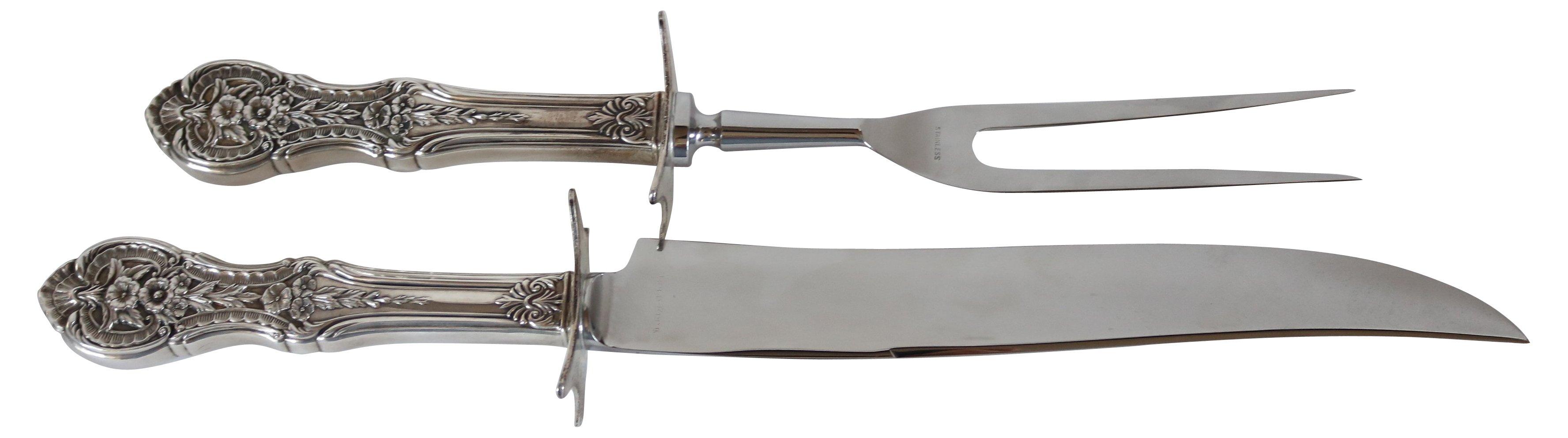 Heavy Sterling Handle Carving Set - 2-Pcs - Rose Victoria - Silver