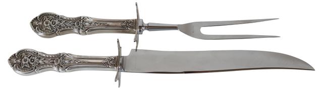 Heavy Sterling Handle Carving Set - 2-Pcs - Rose Victoria - Silver
