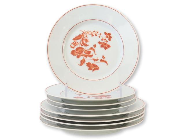 Limoge Dessert & Salad Plates - 8 Pcs - Rose Victoria - Orange
