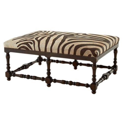 Eva Cocktail Ottoman - Zebra Hide - Massoud - Handcrafted - Brown | Footstool, Footrest, Low Seat - Ideal Storage, Decor, Furnit