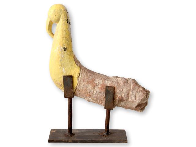 Rustic Carved Stone Bird on Stand - New England Mercantile - Yellow
