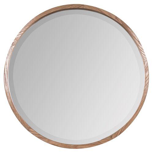 Dana 36" Round Wall Mirror - Natural Light Wood | Dressing Mirror, Vanity Mirror - Brown - Functional, Aesthetic
