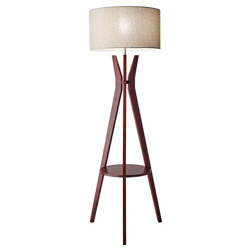 Bedford Shelf Floor Lamp - Walnut | Tall Lamp, Pole Lamp - Brown - Versatile, Adjustable, Decorative
