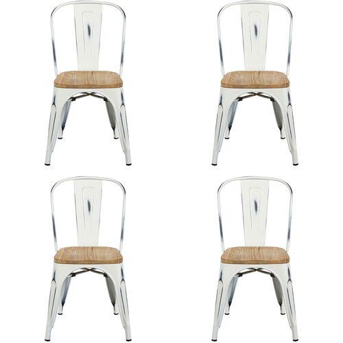 Set of 4 Kaleb Stacking Side Chairs - White/Natural - Beige | Dining Chairs, Accent Chairs - Comfortable, Durable, Easy Storage