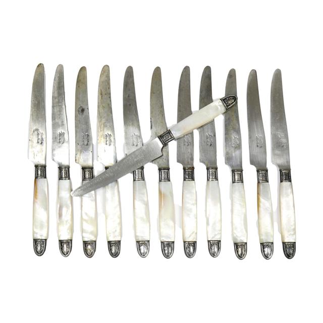 19th-C. French Pearl Butter Knives - Set of 12 - Rose Victoria - Silver