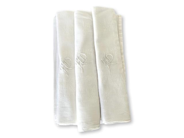 1920s French "H D" Dinner Napkins - Set of 10 - New England Mercantile - White