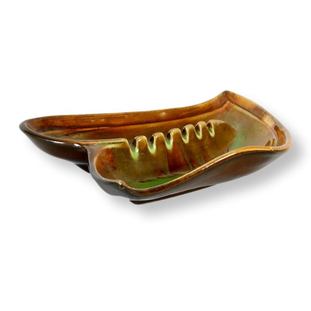 1960s California Pottery Ashtray - The Queens Landing - Green