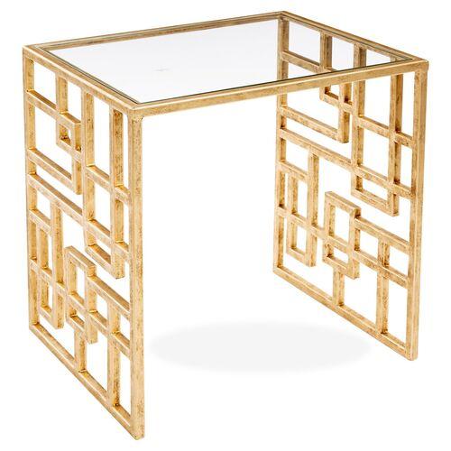 Picabia Modern Glass Side Table - Gold | End Table, Occasional Table, Small Table, Made of Iron