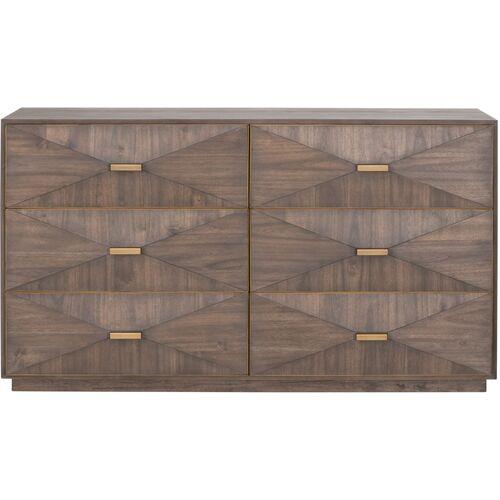 Flynn 6-Drawer Double Dresser - Burnished Brown/Gold | Highboy, Bureau - Offers Storage, Organization