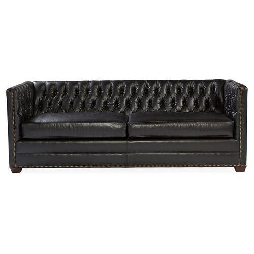 Ames Tuxedo Sofa - Black Leather - Handcrafted | Couch, Settee - Comfortable, Durable