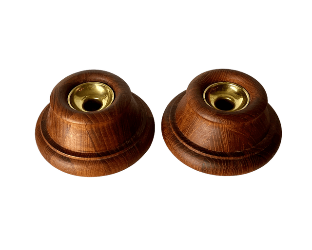 Teak & Brass Candle Holders by Dansk - Pilar Collection - Brown